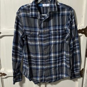 Old Navy Men's Navy and Gray Plaid Shirt